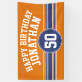 Happy Birthday Sportstripes met Leeftijd Oranje Bl Spandoek (Verticaal)
