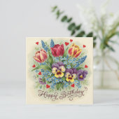 Happy Birthday  Spring Flower Bouquet Kaart (Staand voorkant)