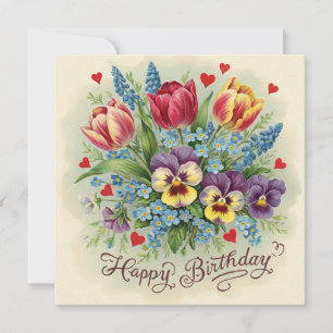 Happy Birthday  Spring Flower Bouquet Kaart