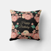 Happy Birthday Spring Peach flower Garden Monogram Kussen (Achterkant)