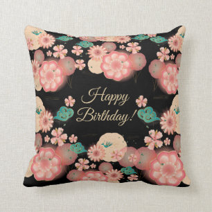 Happy Birthday Spring Peach flower Garden Monogram Kussen