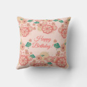 Happy Birthday Spring Peach flower Garden Monogram Kussen (Achterkant)