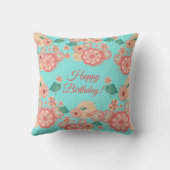Happy Birthday Spring Peach flower Garden Monogram Kussen (Achterkant)