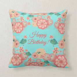 Happy Birthday Spring Peach flower Garden Monogram Kussen