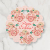 Happy Birthday - Spring Peach Flowers Garden Bedankjes Labels (Achterkant)