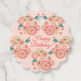 Happy Birthday - Spring Peach Flowers Garden Bedankjes Labels