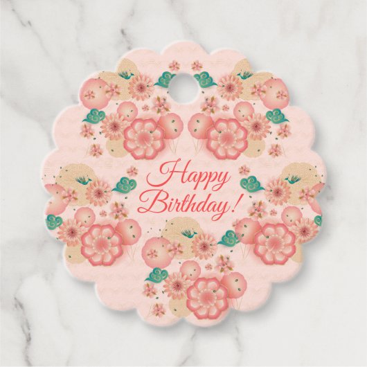 Happy Birthday - Spring Peach Flowers Garden Bedankjes Labels (Voorkant)