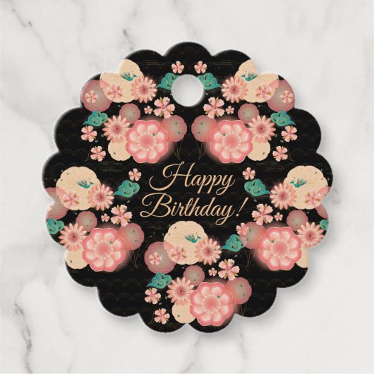 Happy Birthday - Spring Peach Flowers Garden Bedankjes Labels (Voorkant)