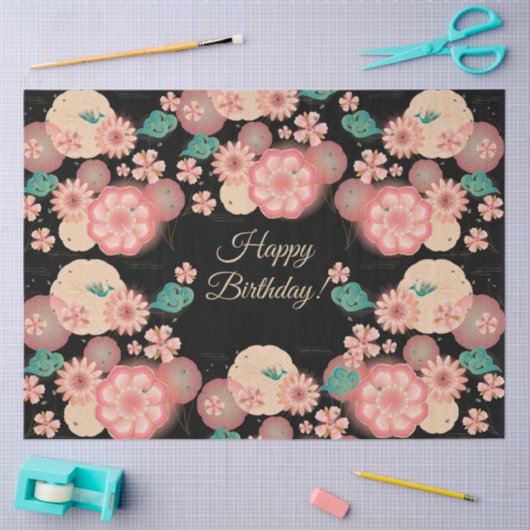 Happy Birthday - Spring Peach Flowers Garden Boho Tissuepapier (Craft)