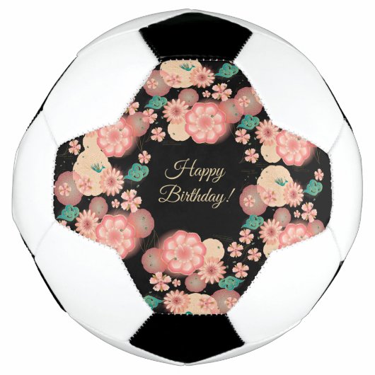 Happy Birthday - Spring Peach Flowers Garden Boho Voetbal (Voorkant)