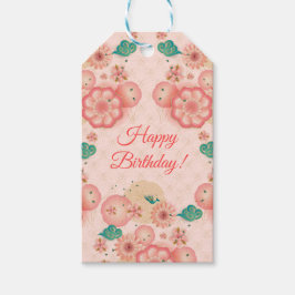 Happy Birthday - Spring Peach Flowers Garden Cadeaulabel