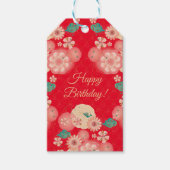 Happy Birthday - Spring Peach Flowers Garden Cadeaulabel (Voorkant)