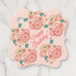 Happy Birthday - Spring Peach Flowers Garden Decor Bedankjes Labels