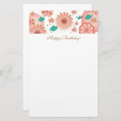 Happy Birthday - Spring Peach Flowers Garden Decor Briefpapier (Voorkant / Achterkant)