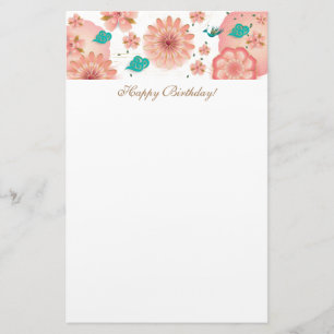 Happy Birthday - Spring Peach Flowers Garden Decor Briefpapier