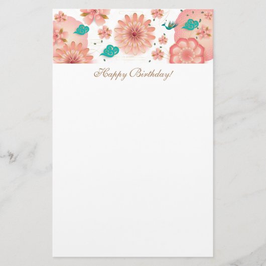Happy Birthday - Spring Peach Flowers Garden Decor Briefpapier (Voorkant)