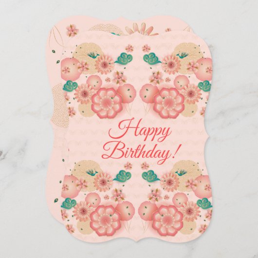 Happy Birthday - Spring Peach Flowers Garden Decor Kaart (Voorkant / Achterkant)