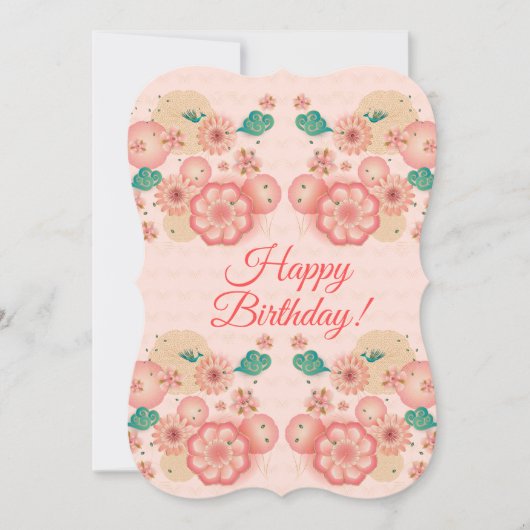 Happy Birthday - Spring Peach Flowers Garden Decor Kaart (Voorkant)