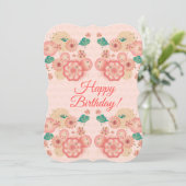 Happy Birthday - Spring Peach Flowers Garden Decor Kaart (Staand voorkant)