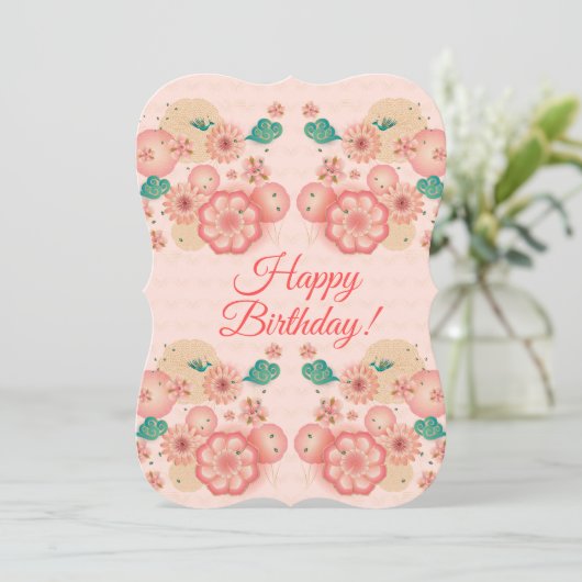Happy Birthday - Spring Peach Flowers Garden Decor Kaart (Staand voorkant)