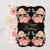 Happy Birthday - Spring Peach Flowers Garden Decor Kaart (Voorkant / Achterkant)
