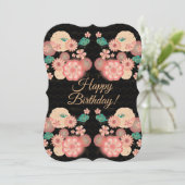 Happy Birthday - Spring Peach Flowers Garden Decor Kaart (Staand voorkant)