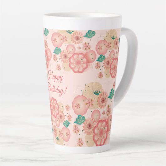 Happy Birthday - Spring Peach Flowers Garden Latte Mok (Rechterhoek)