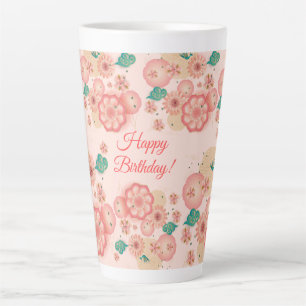 Happy Birthday - Spring Peach Flowers Garden Latte Mok