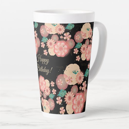 Happy Birthday - Spring Peach Flowers Garden Latte Mok (Rechterhoek)