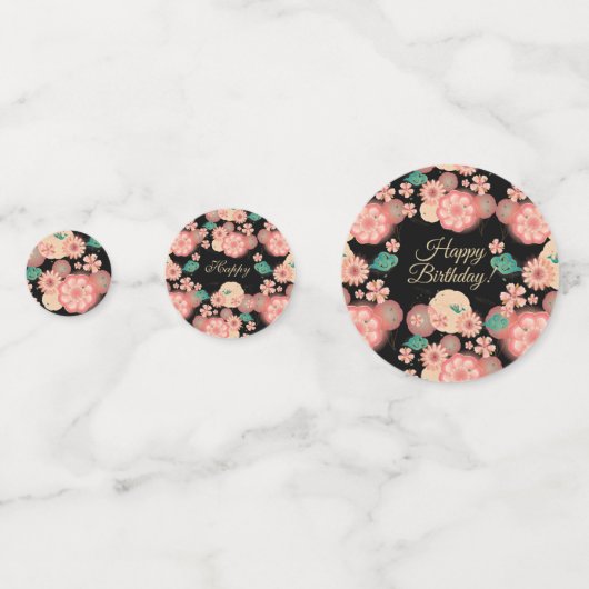 Happy Birthday Spring Peach Flowers Garden Pattern Confetti (Voorkanten)