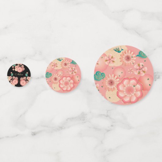 Happy Birthday Spring Peach Flowers Garden Pattern Confetti (Achterkanten)