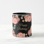 Happy Birthday Spring Peach Flowers Garden Pattern Mok (Midden)