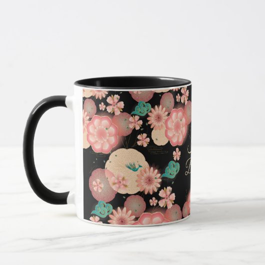 Happy Birthday Spring Peach Flowers Garden Pattern Mok (Links)