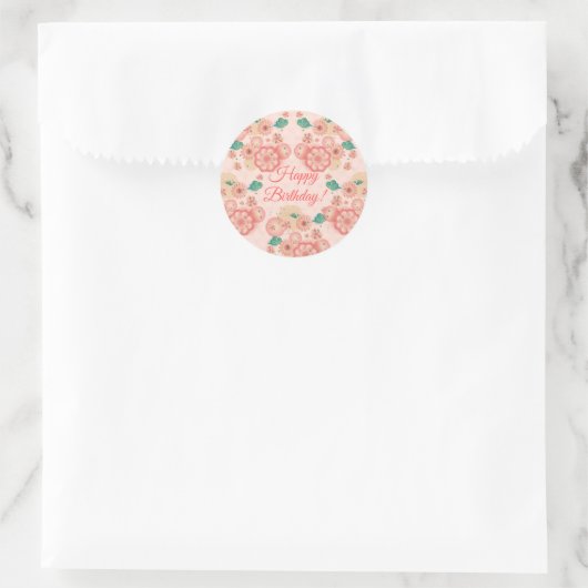 Happy Birthday - Spring Peach Flowers Garden Ronde Sticker (Tas)
