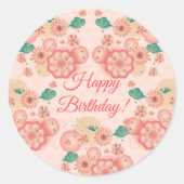 Happy Birthday - Spring Peach Flowers Garden Ronde Sticker (Voorkant)