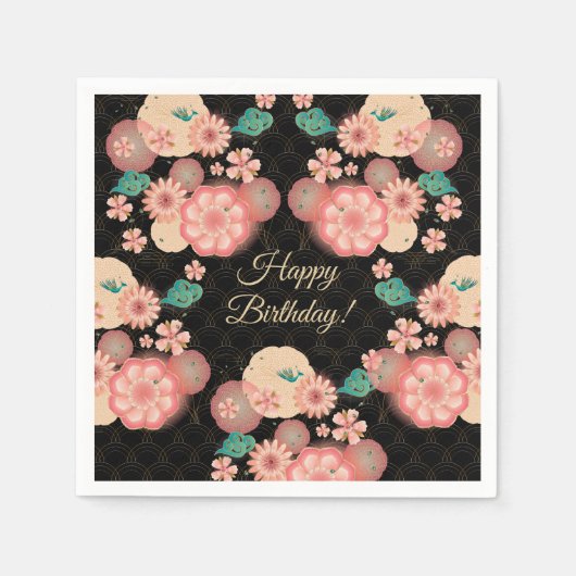 Happy Birthday - Spring Peach Flowers Garden Servet (Voorkant)