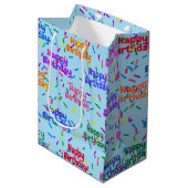 Happy Birthday Sprinkles op Aqua Medium Cadeauzakje (Voorkant Gekanteld)