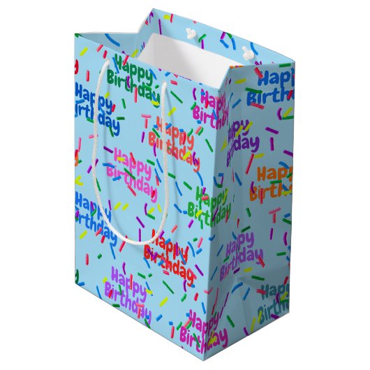 Happy Birthday Sprinkles op Aqua Medium Cadeauzakje (Achterkant Gekanteld)