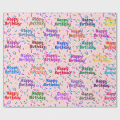 Happy Birthday Sprinkles op roze Cadeaupapier (Vlak)