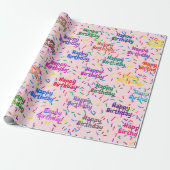 Happy Birthday Sprinkles op roze Cadeaupapier (Uitgerold)