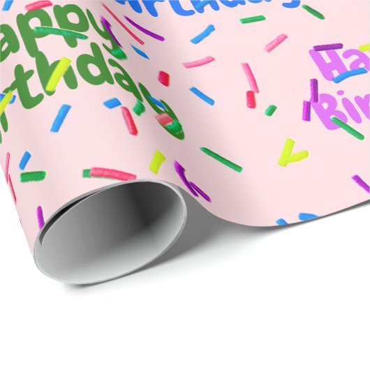 Happy Birthday Sprinkles op roze Cadeaupapier (Rol Hoek)
