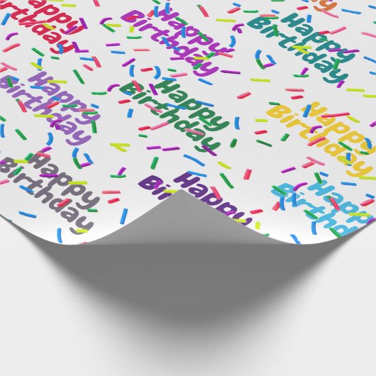 Happy Birthday Sprinkles op White Cadeaupapier (Hoek)