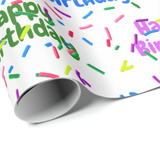 Happy Birthday Sprinkles op White Cadeaupapier (Rol Hoek)