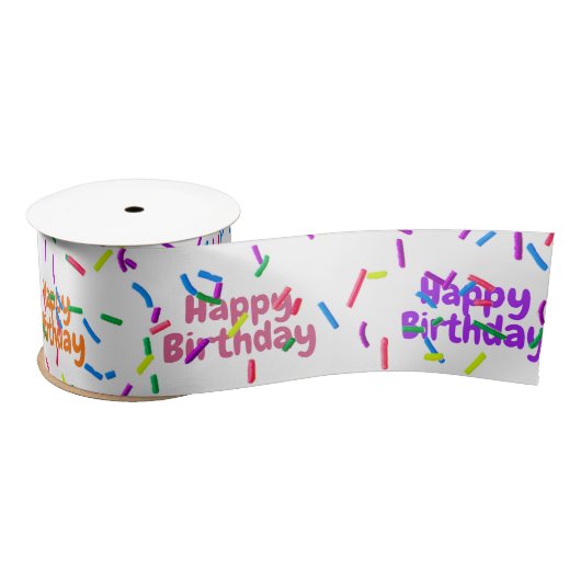 Happy Birthday Sprinkles op White Satijnen Lint (Spoel)