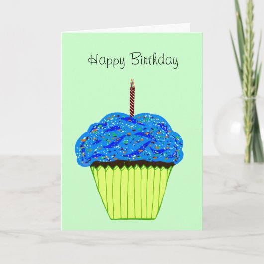 Happy Birthday Sprinsed Blue Cupcake Kaart (Voorkant)