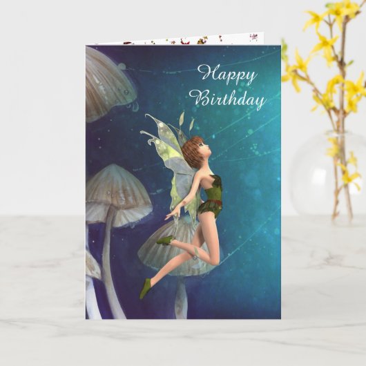 "Happy Birthday" Sprookje Kaart (Gele Bloem)