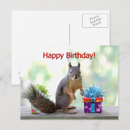 Happy Birthday Squirrel Briefkaart (Voorkant / Achterkant)