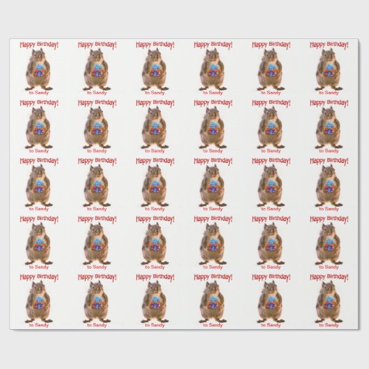Happy Birthday Squirrel Custom Gift Wrap Cadeaupapier (Vlak)