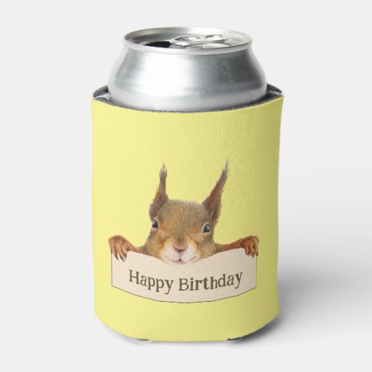 Happy Birthday Squirrel Holding Aangepast teken Blikjeskoeler (Blikje Voorkant)