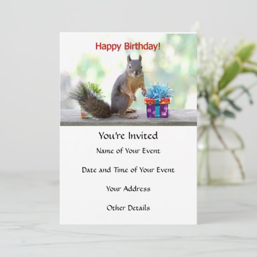 Happy Birthday Squirrel Kaart (Staand voorkant)